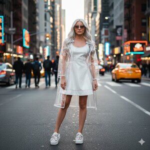 NWT Sfizio faux leather ivory fit & flare mini dress, S